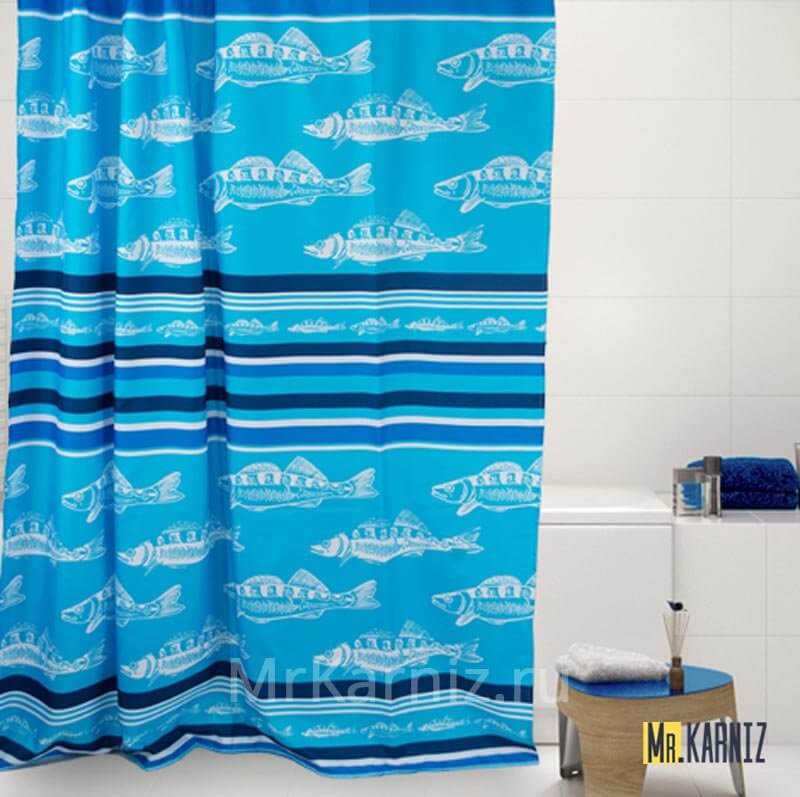 Штора для ванной Floating синяя